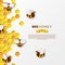 Bee with honeycombs, paper cut ctyle. Template design for beekiping and honey product, white background, vector