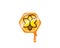 Bee logo from round guide lines forming a hexagon flower inside glossy hive honey drops