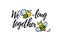 We bee-long together phrase with doodle bee on white background. Lettering poster, valentines day card design or t-shirt