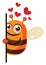Bee in love looking behind wall, illustration, vector