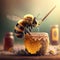 bee making honey, it's on top of honey jar, Generative AI