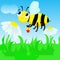 Bee on the meadow collects honey - vector illustration, eps