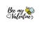 Bee my valentine phrase with doodle bee on white background. Lettering poster, valentines day card design or t-shirt