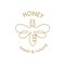 Bee one line draw. Bee one continuous line drawing logo. Honey brand identity. Gold bee icon. Farm symbol. Vector design
