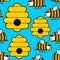 Bee pattern seamless. bees and hives background vector. Baby fabric ornament