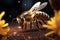 Bee Pollination Realistic flying honey bees collect pollen from vibrant flowers