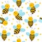 Bee seamles pattern. Cute flying bees for honey product. Vector endless bee house background