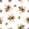 Bee seamless vector pattern. Great for themed backgrounds, home decor, wallpaper, apparel. Flat style