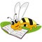 Bee and spelling book, vector humorous illustration