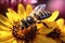 bee on sunflower collecting nectar, vibrant nature scene