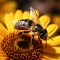 bee on sunflower collecting nectar, vibrant nature scene