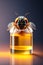 A bee on top of a glass of liquid - Ai Generated Image.