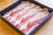Beef bacon brisket is fresh beef raw sliced was served for Sukiyaki ,Korean grilled beef and Shabu or Yakiniku restaurant which it