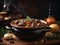 Beef Bourguignon, delicious French dinner dish of slow cooked beef in a red wine sauce, mushrooms