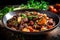 Beef Bourguignon stewed with vegetables and spices in a bowl