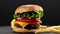 Beef burger on dark background