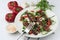 Beef Carpaccio; full sharp wide view with fork