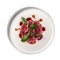 Beef Carpaccio On White Smooth Round Plate, French Dish. Generative AI
