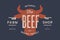 Beef, cow, bull. Vintage typography, lettering, retro print