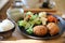 Beef Croquette with rice and salad japanese style Korokke