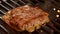 Beef cutlet for a burger is pressed with a spatula to the grill