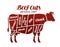 Beef cuts. Animal silhouette cow, bull. Vector diagram for butcher shop