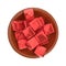 Beef flavored bouillon cubes wrapped in a bowl top view