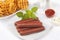 Beef franks with mayonnaise ketchup and fries