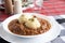 Beef Goulash with mashed potato - traditional Serbian dish Teleci Gulas