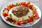 Beef goulash with potatoes and vegetables