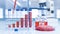 Beef grown in a laboratory in test tubes. The concept of in-vitro meat production in the laboratory - 3d illustration