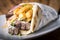Beef gyros Greek style wrap in pita bread with french fries