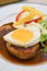 Beef Hamburg steak with egg.