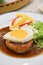 Beef Hamburg steak with egg.