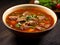 Beef Kharcho Soup with Tomatoes on Rustic Wooden Background. Gourmet Comfort.AI Generative