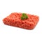 Beef minced meat with parsley on white