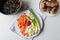 Beef roulades cooking, making prepartion. Mirepoix or chopped root vegetables for making gravy. Part of a series