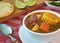 Beef sancocho typical dish from venezuela, soup with meat and vegetables