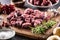 Beef shank chunks with rosemary, salt, chilli ready for making a recipe