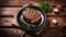 Beef steak cooked to medium rare on wooden background
