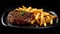 Beef Steak medium rare with French fries AI generated image