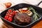 Beef Steak Tenderloin Rosemary Tomato on Grill Pan