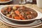 Beef stew bourguignon closeup