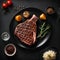 Beef T-Bone steak or aged wagyu porterhouse grilled beef steak Medium rare on a black table - 1