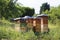 Beehive, different beehives on a meadow