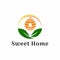 beehive and leaf as sweet home logo concept