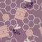 Beehives. bees and honeycombs simple seamless doodle pattern. Pastel purple color artwork. Honey backdrop