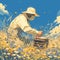 Beekeeper in Sunflower Field