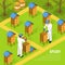 Beekeepers At Apiary Isometric Illustration