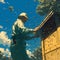 Beekeeping in Action: Man Harvesting Honey